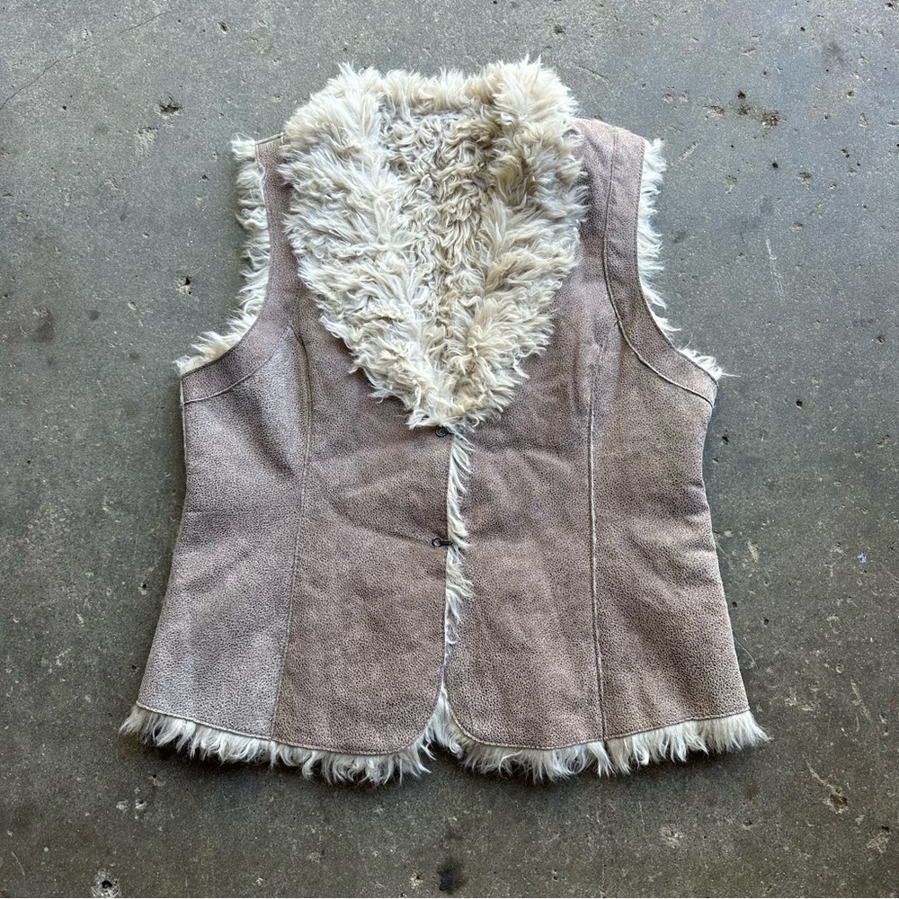 faux shearling vest with genuine leather